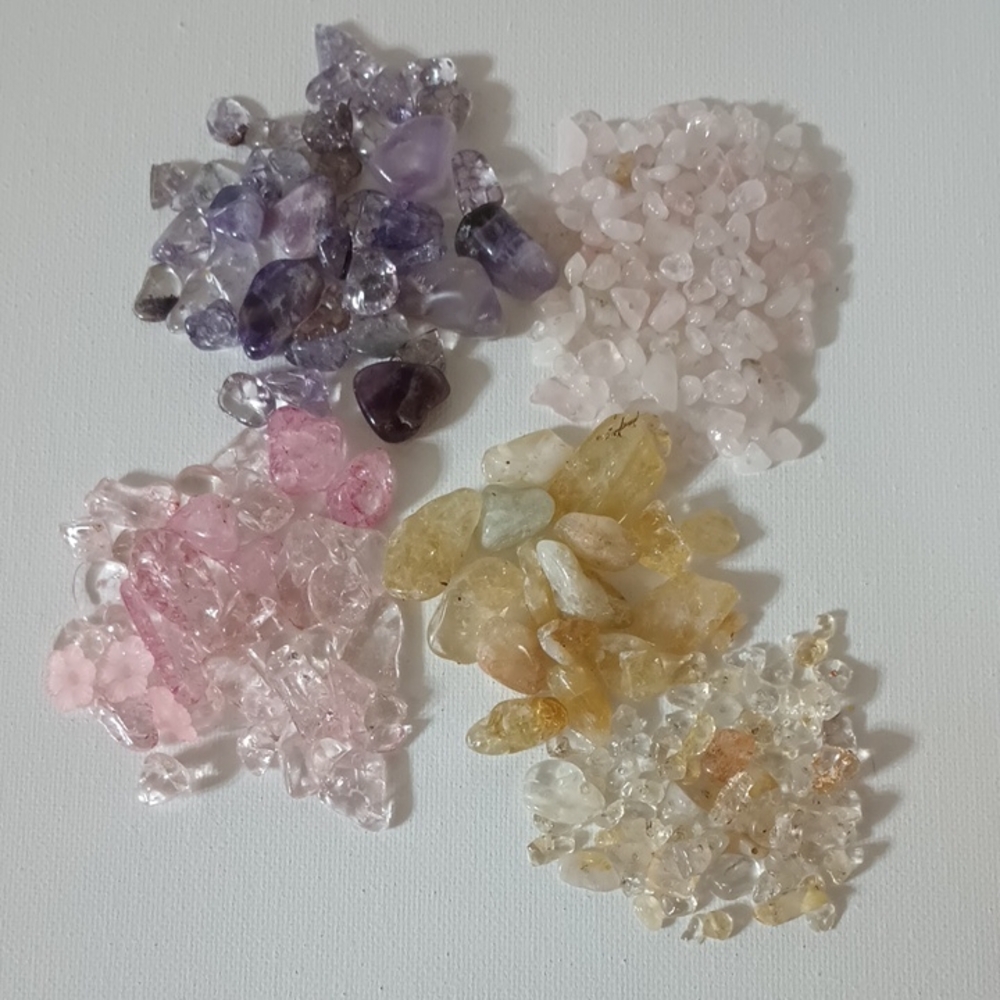 Mixed Tumbled Crystal Chip And Stone Lot - Pink, Purple, Yellow, Clear